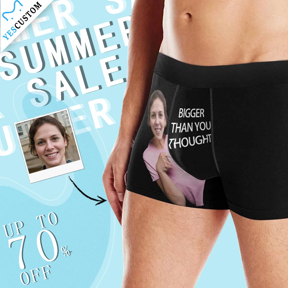 M Yescustom Custom Face Men Print Boxer Briefs Bigger Than You Thought Customize Photo Funny Husband Gift Soft Underwear | Мужская