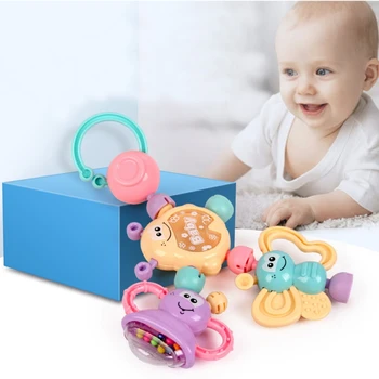 

6Pcs Baby Toys Cartoon Animal Hand Jingle Shaking Bell Lovely Hand Shake Ring Rattles Teether For Newborn