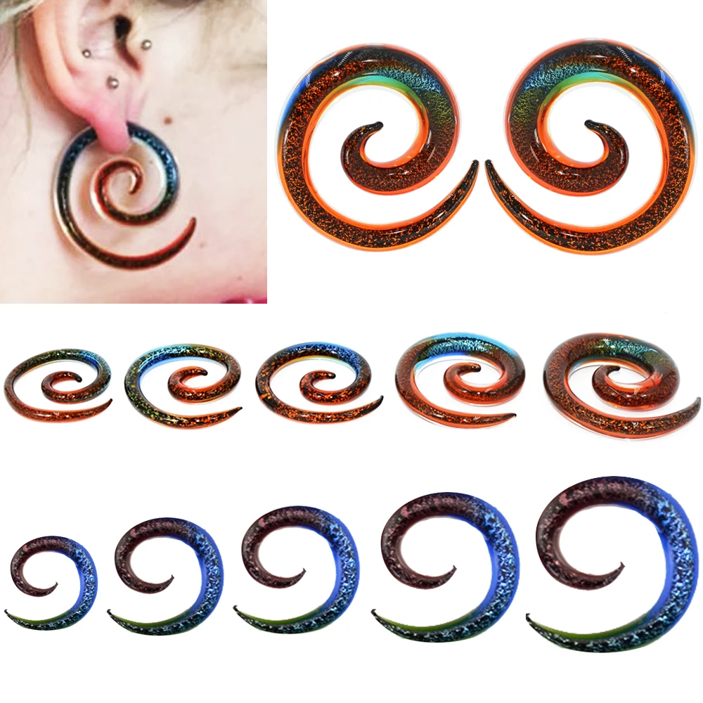 BOG Pair Pyrex Glass Twist Spiral Ear Taper Stretcher Tunnel Plugs