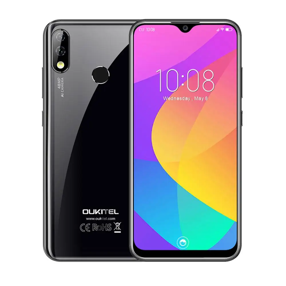 OUKITEL Y4800 6G ram 128G rom 6," FHD экран Android 9,0 мобильный телефон Восьмиядерный отпечаток пальца 4000mAh 9 V/2A Лицо ID смартфон - Цвет: Черный