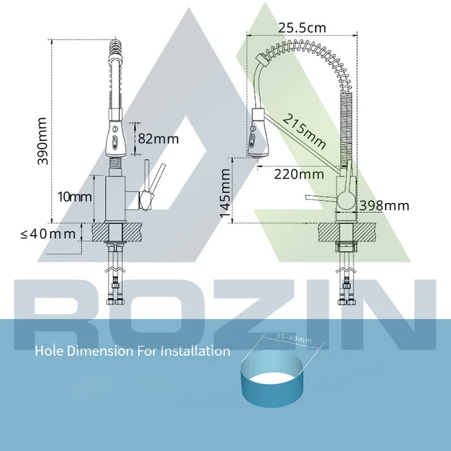 Rozin Matte Black Kitchen Faucet Deck Mounted Mixer Tap 360 Degree Rotation Stream Sprayer Nozzle Kitchen Sink Hot Cold Taps 6