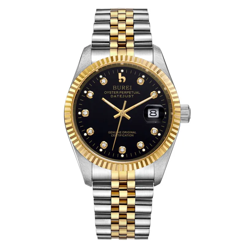 BUREI 5003 Switzerland oyster perpetual datejust MIYOTA Мужские автоматические часы с календарем и черным лицом из нержавеющей стали - Цвет: Белый