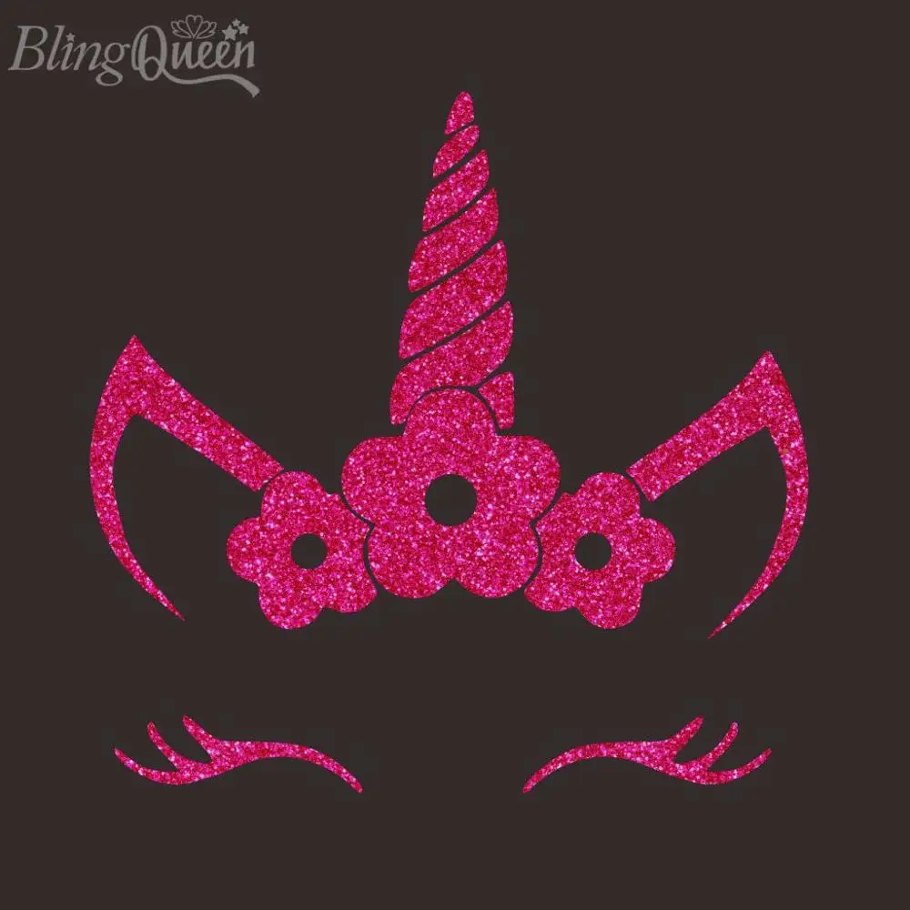 

BlingQueen 12PCS/LOT Floral Unicorn Face Iron On Heat Transfers Appliques Glitter Vinyl Hot Fix Motifs For Clothing