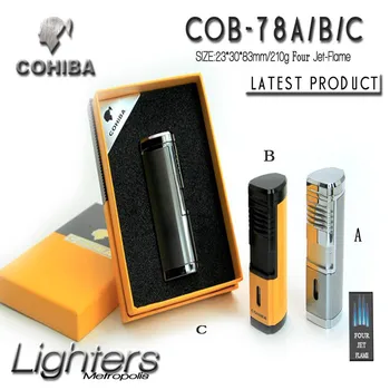 

COHIBA Windproof Powerful Triple Torch Lighter BBQ Jet Gas Cigar Lighter Turbo Metal Kitchen Cigar Spray Gun Outdoor Gadgets Man