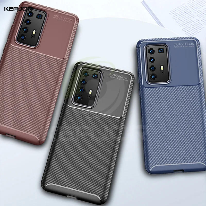 Роскошный чехол для телефона Huawei P40 Pro Мягкий бампер из углеродного волокна