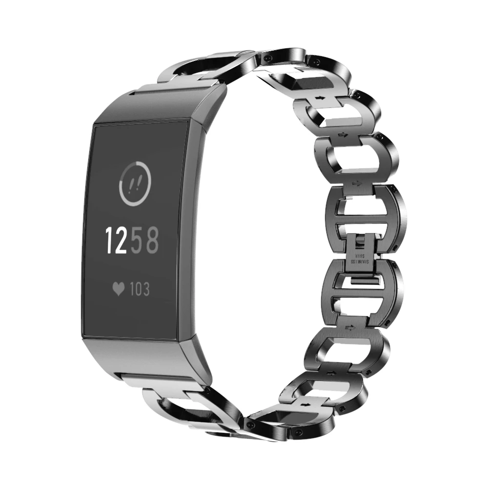 Черный Новые браслеты для Fitbit Charge 3, металлический ремешок из нержавеющей стали, круглый современный браслет, браслет для женщин, девушек - Цвет: Черный