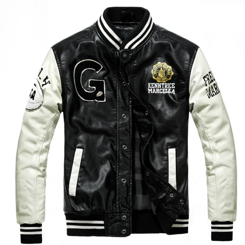 

Fall And Winter Clothes Loose-Fit Locomotive Leather Coat Towel Embroidery yin hua pu Baseball Uniform Campus Leather Jacket Coa