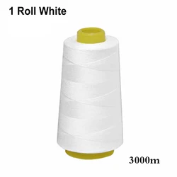 Versatile Black and White Polyester Sewing Thread Spools for Machine and Hand Sewing (White 3000m)