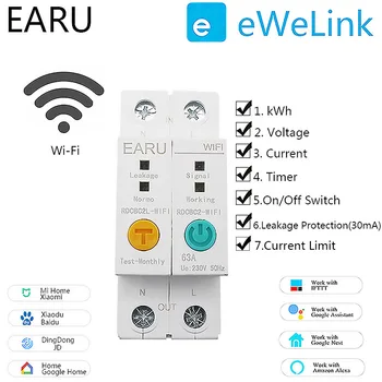 

2P WIFI Circuit Breaker Energy Power kWh Meter Time Timer Switch Relay Voltmeter Current Leakage Protection RCCB RCBO Limitter