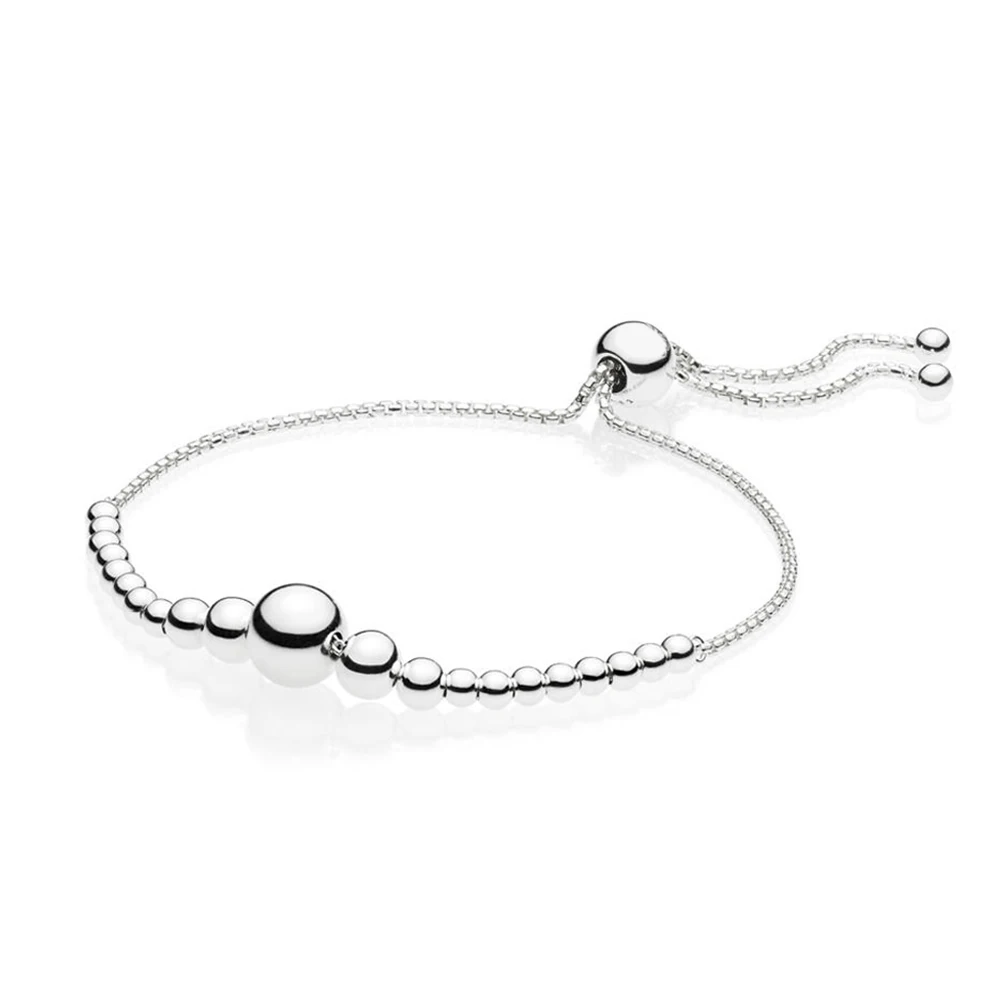 

100% 925 Sterling Silver New 597749 STRING OF BEADS SLIDING BRACELET Glamour Women Jewelry Free Shipping