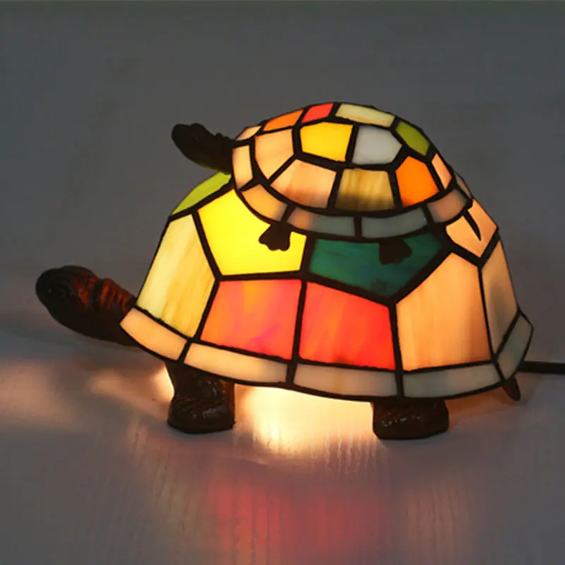 Tiffany Retro Table Lamp for Bedroom Nordic Mediterranean Mother and Child Turtle Night Lamp LED Baby Kids Bedroom Bedside Lamp