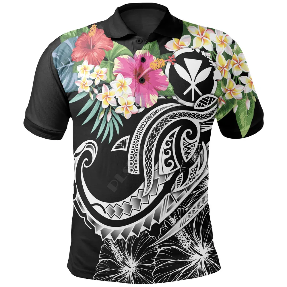 

Polynesian Hawaii Kanaka Maoli Polo Summer Plumeria Black 3D Printed Polo Shirt Men Women Short Sleeve Summer T-shirt