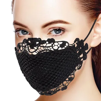 

mascarillas 1PC Cosplay Mask Women Delicate Lace Applique Face Mask/Filters Washable Reusable Mask Black Cloth Mask masque adult