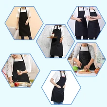 

Black Kitchen Apron Unisex Work Apron with 2 Pockets Suitable for Barbecue Bib Adjustable Aprons for Woman with Tool Pockets