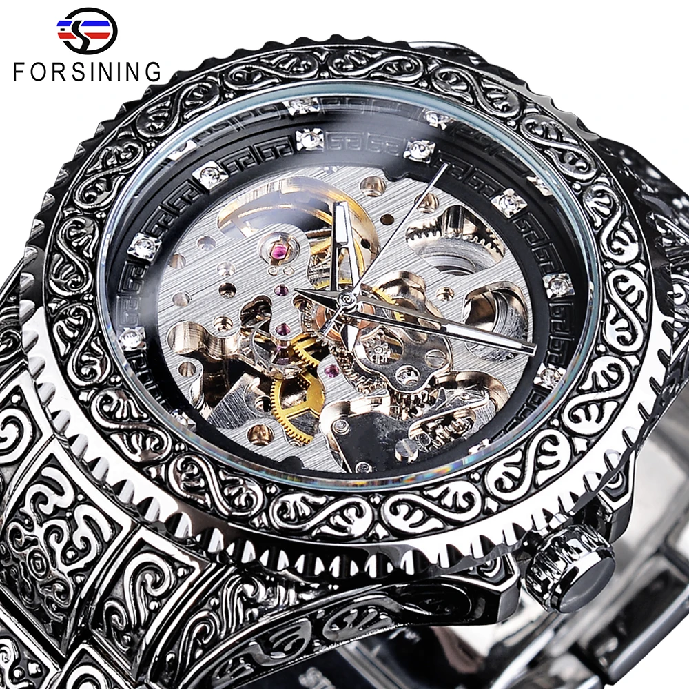 Forsining – montre-bracelet de luxe pour hommes, squelette, cadran  mécanique, automatique, Tourbillon, diamant, pour l'extérieur