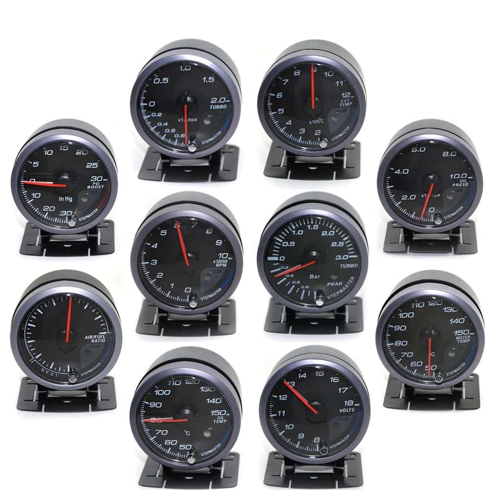 DRAGON GAUGE 60MM Boost/Water Temp/Oil Temp/Oil press/Volt/ RPM/ Air fuel /Exhaust Gas Gauge Black Color Dual Led Color Display car gauge