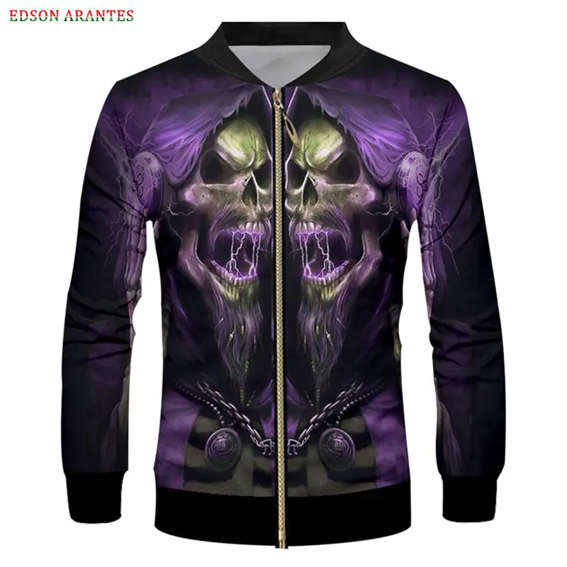 

Cool Mens Bomber Zipper Jackets Gothic 3d Horror Skulls Print College Baseball jackets Coats Unisex Casual Outwear Custom S-6XL