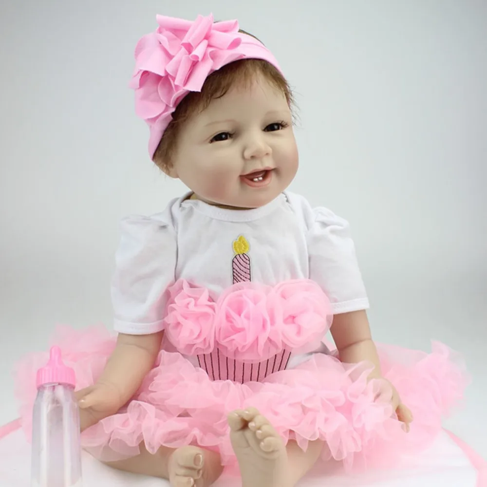 NPK 55 см улыбающееся лицо Bebe Кукла реборн реалистичные мягкие силиконовые куклы реборн детские игрушки для девочек подарок на день рождения модные детские куклы