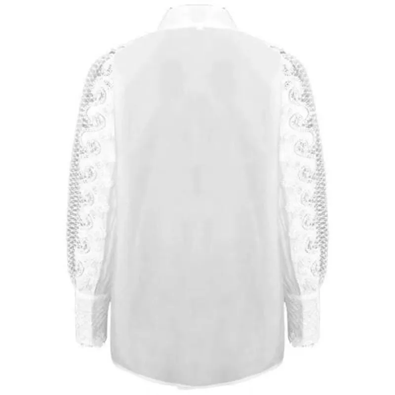 Элегантные camisa бланка de encaje de retazos para mujer Куэльо де пирог linterna фонарик с длинными рукавами Camisas de mujer moda nueva