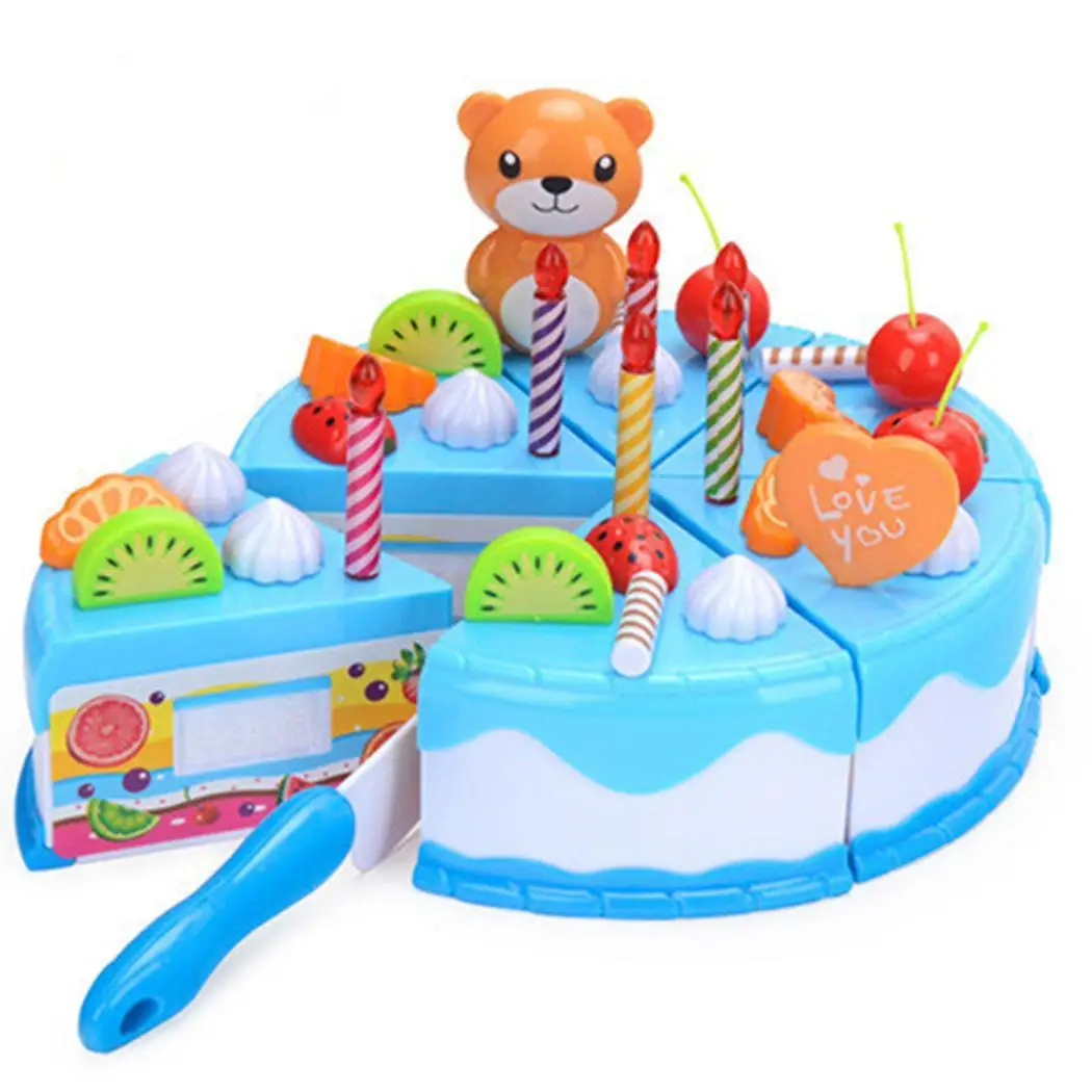 blue 37pcs Детский имитирующий кухонный торт на день рождения DIY игрушки мультфильм более 3 лет с светильник, без светильник - Цвет: blue 37pcs