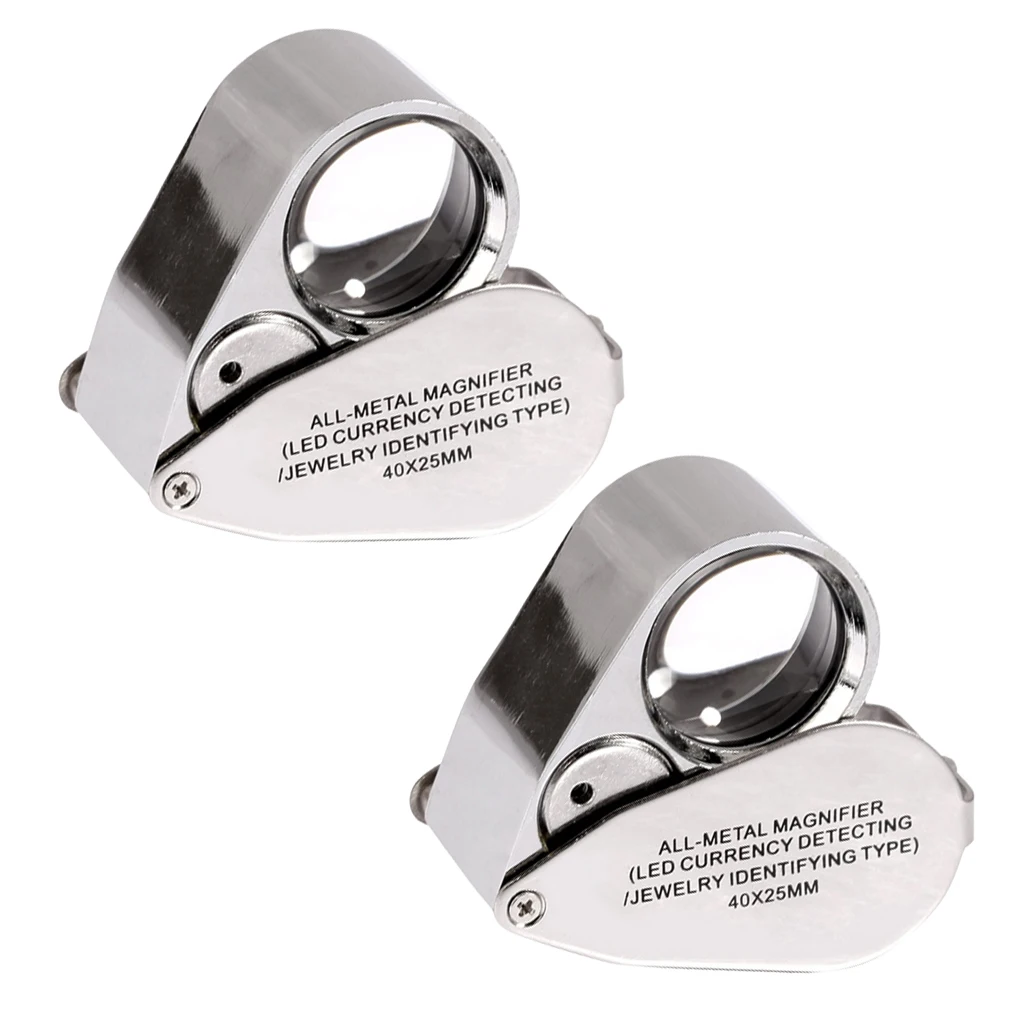 2 Pieces 40x LED Reading Magnifier 25mm Pocket Magnifier for Jewelry Coins and Stamps