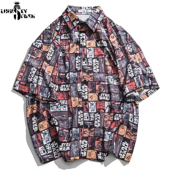 

Lindsey Seader Plaid Cartoon Printed Full Print Colors Short Sleeve Street Shirts Fashion Hop-hop Shirt for Man Loose Casual Top