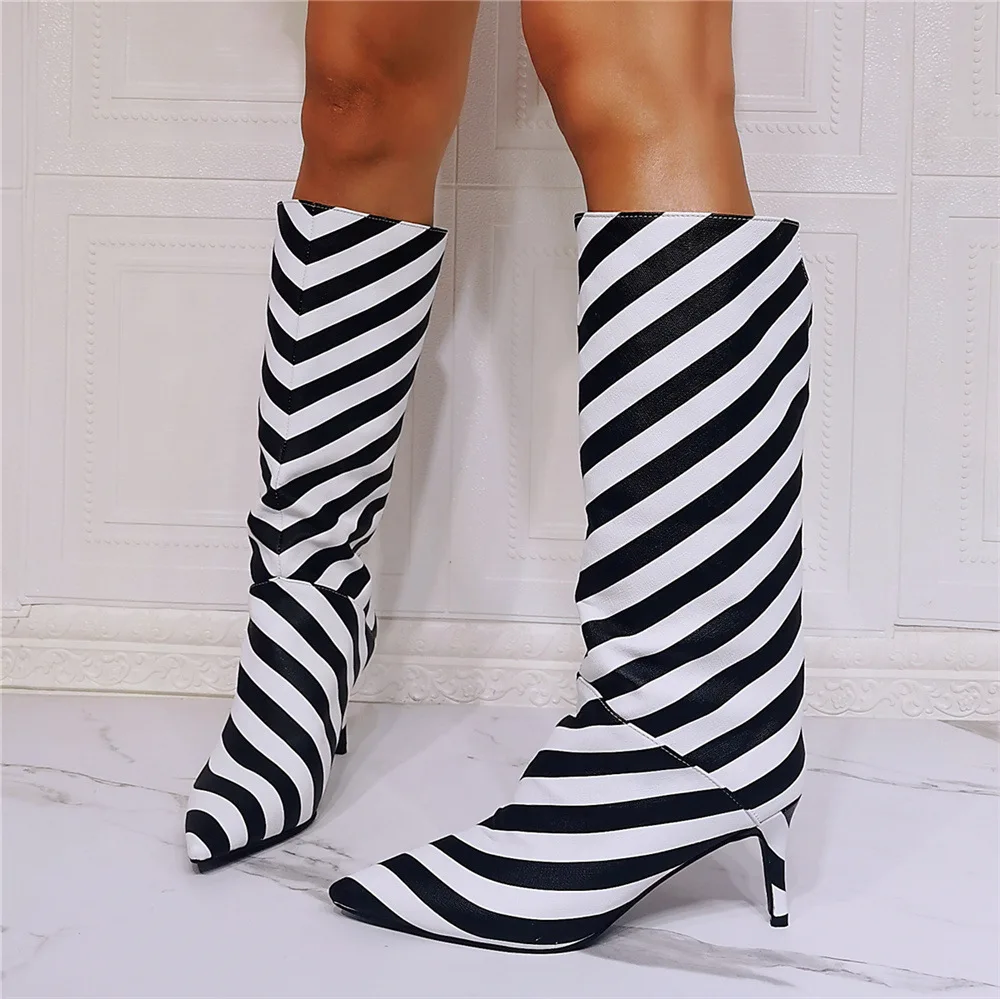 Kolnoo New Arrival Handmade Ladies Mid Calf Boots Zebra Style Pointed-toe Party Prom Half Boots Sexy Evening Club Fashion Shoes