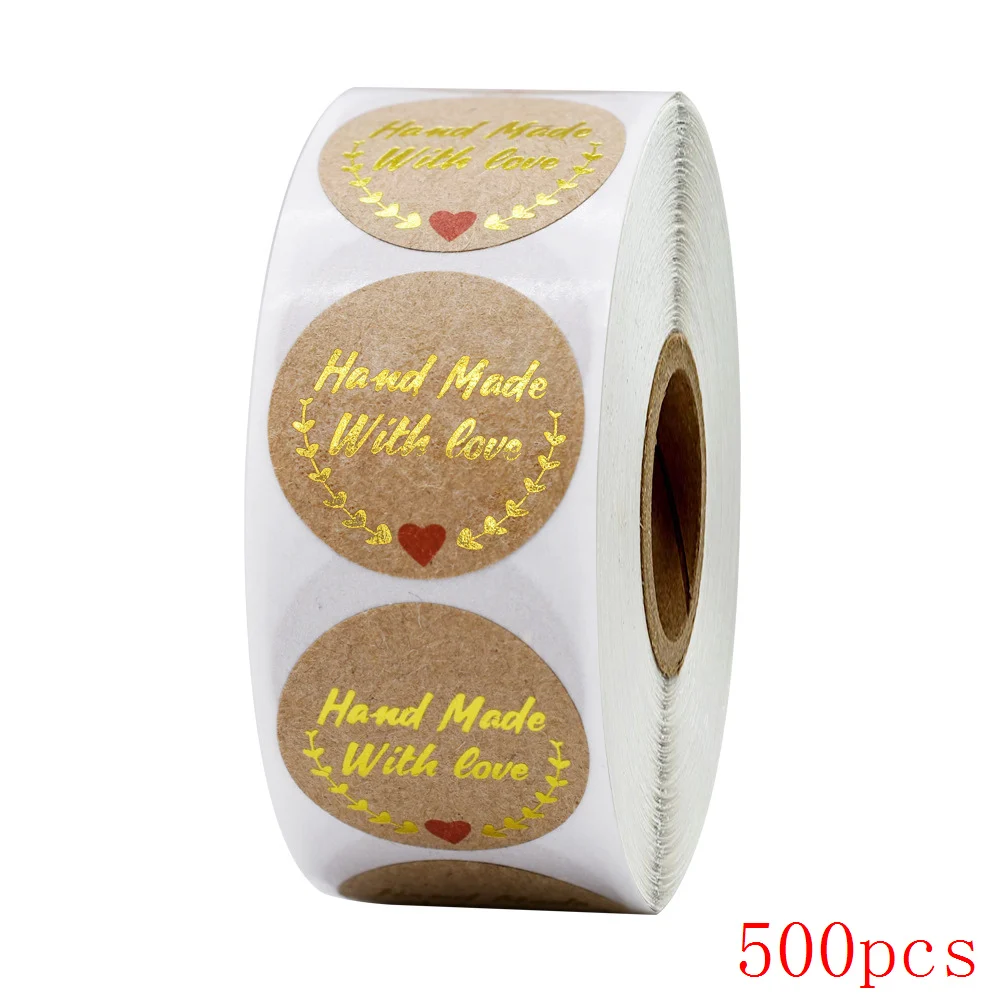 50-500pcs Handmade With Love Kraft Paper Stickers 25mm Round Adhesive Labels Baking wedding decoration party decoration Sticker 