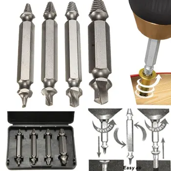

4pcs/lot Broken Screw Extractor Drill Bit Guide Set Tools Kit Double Side Damaged Bolt Nut Screw Remover Extractor Set