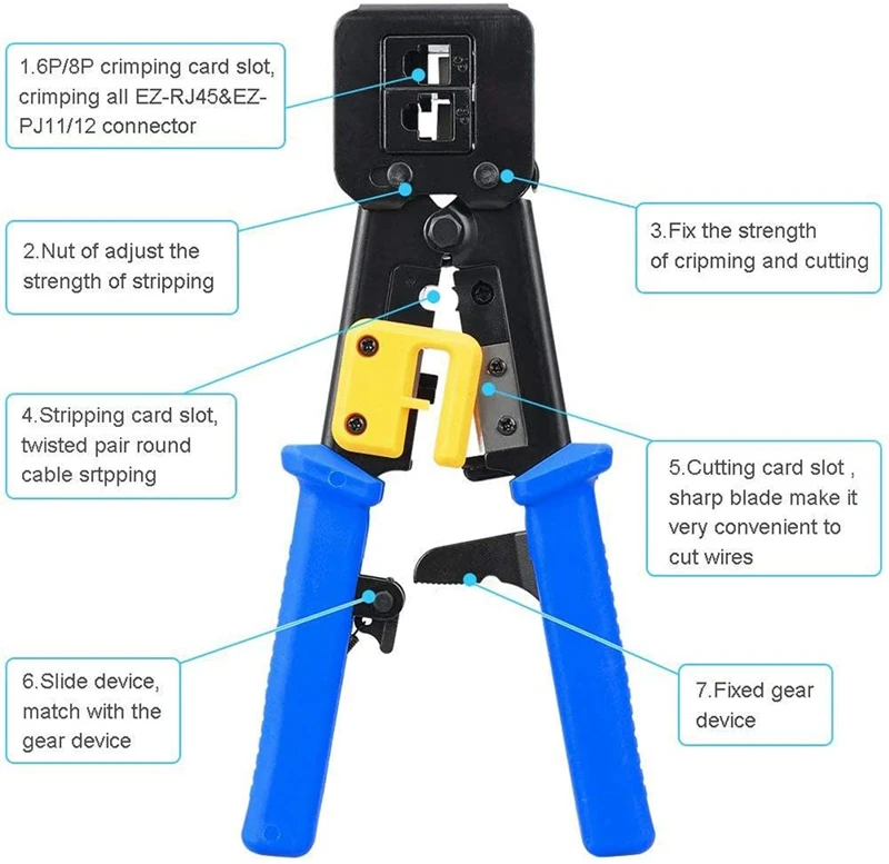 RJ45 conectores, cortador, stripper, CAT5e, CAT6