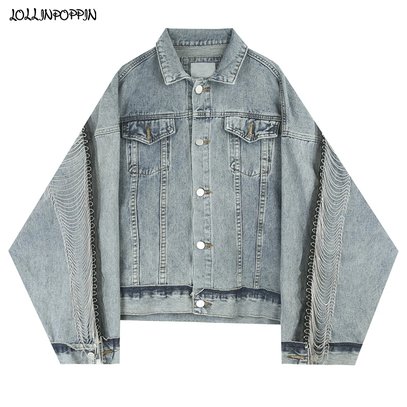 mens denim fringe jacket