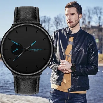

Simple Geometric Round Men's Hand Table Business Casual Single Calendar Belt Men Pu Leather Strap Business Watches Reloj Hombre