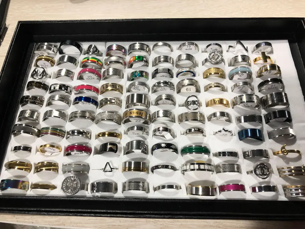 100 шт смешанные стили мужские женские кольца на палец из нержавеющей стали ювелирные кольца серебряные кольца США Размер: 5,5-10 anillo de dedo