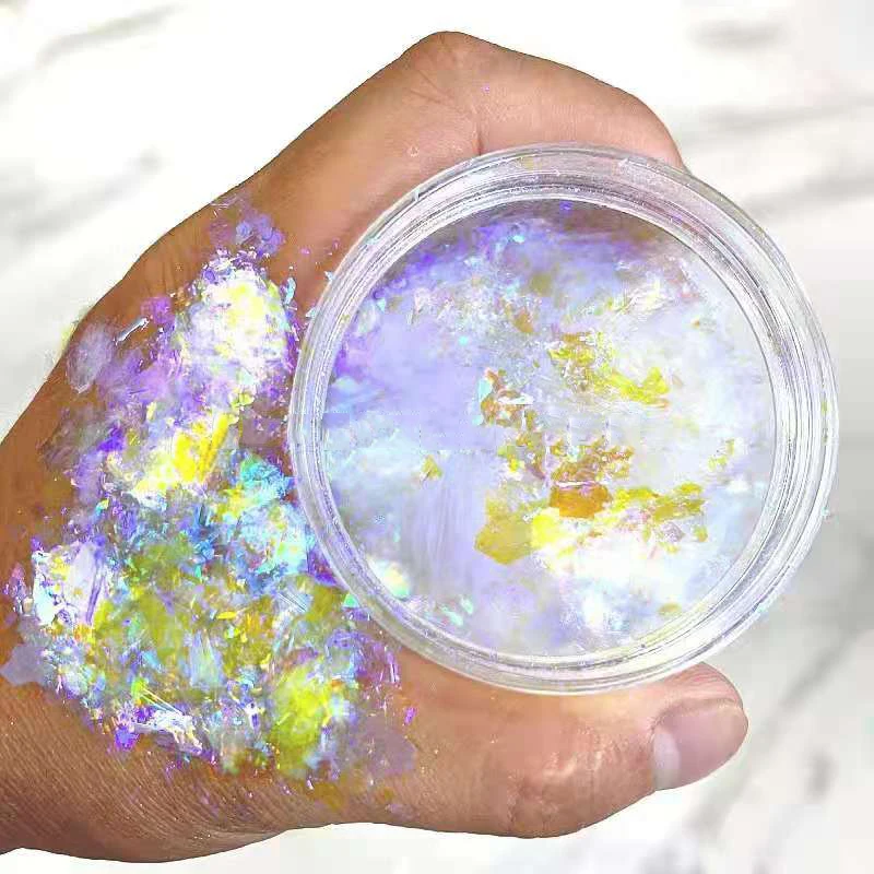1pc Ultra-Thin Iridescent Color shift Holographic Opal Fire Nail Art Acrylic Glitter Pigment Powder Fire Opal Flakes nail powder nail glitter nail pigment nail decoration nail decorations nail flakes color shift pigment powder