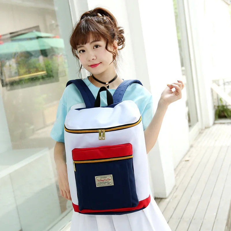 

New Style Contrast Color Student Backpack WOMEN'S Bag Candy-Colored Verticle Square Backpack Japanese Korean of Foreign Trade Ba