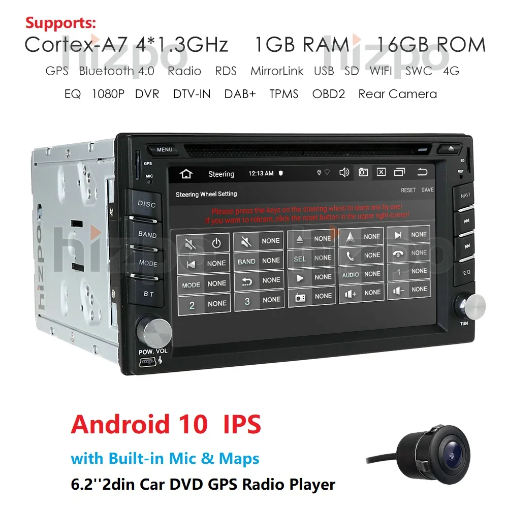 

2 Din 6.2'' Quad Core Universal Android 10.0 1GB RAM Car Radio Stereo GPS Navigation WiFi 800*480 Touch Screen 2din DVD Player