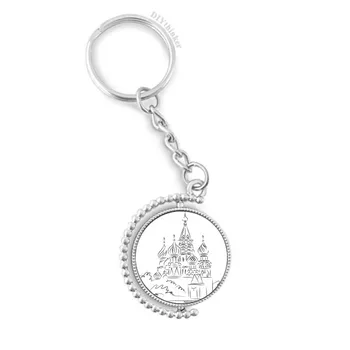 

Russia Cathedral Arch Black Line Sketch Rotatable Key Chain Ring Keyholder