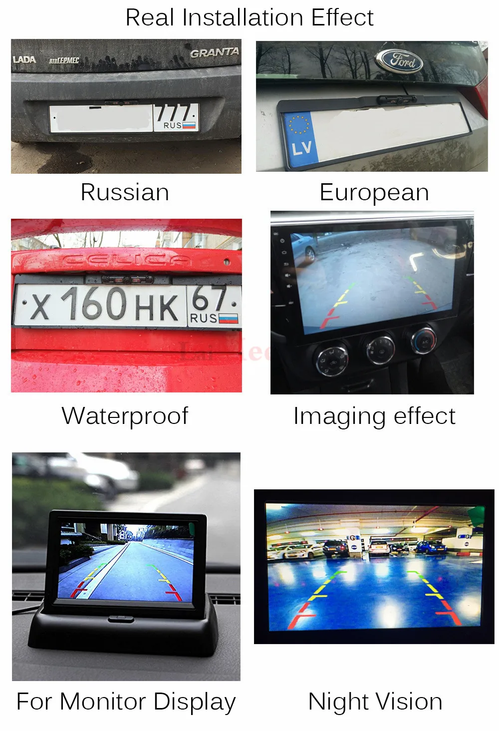 Беспроводная камера ночного видения IR заднего вида, ЕС, рамка для номерного знака, Автомобильная камера заднего вида, водонепроницаемая камера заднего вида для монитора, комплект