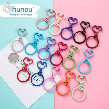 

5PCS/Lot Colorful Heart Keychains Lobster Clasps Hooks Key Chain Key Rings For DIY Jewelry Making Pom Pom Keychain Findings