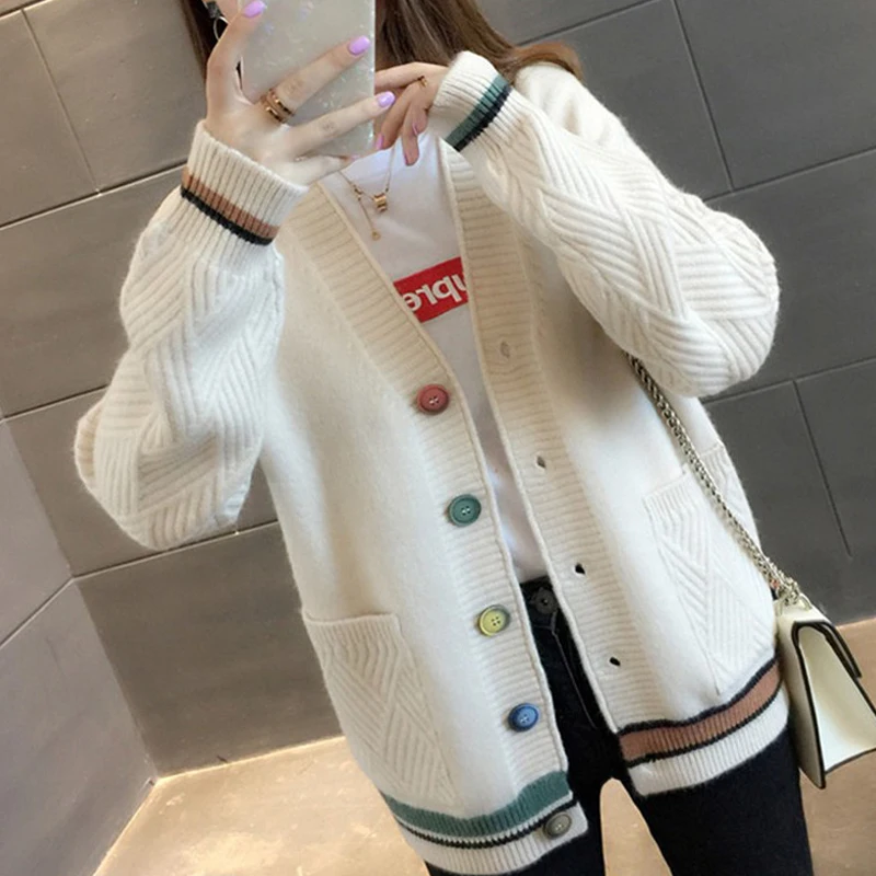 

Net celebrity knitted cardigan women's sweater padded jacket 2020 autumn and winter wear new versatile top loose outer wear