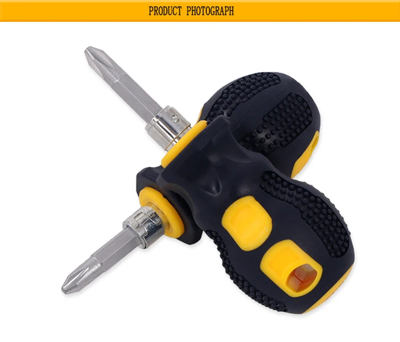 Description Picture 3 of itemNew Double-Use Phillips Shank Hand Tools Screwdriver Mini Repair Short Handle Slotted Removable/Adjustable Magnetic Head