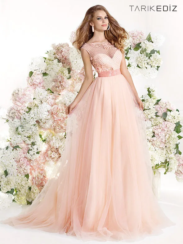 tarik ediz rosa azul feitos gossamer ver atravs vestidos de baile a-linha шифоновые платья для выпускного вечера