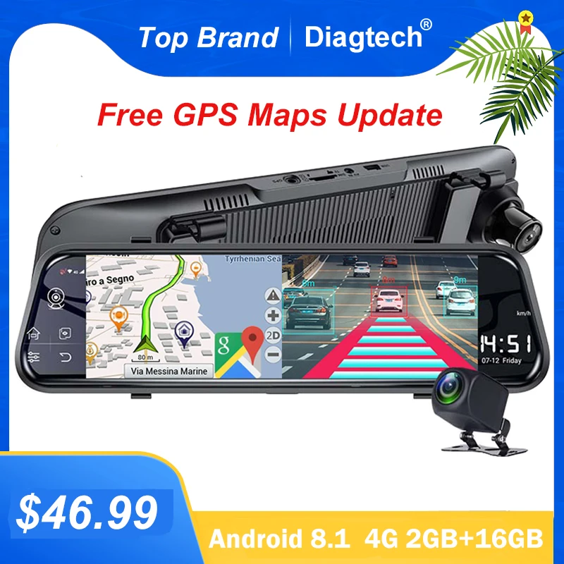Автомобильный видеорегистратор Diagtech 10 дюймов 4G GPS автомобильная камера с двумя