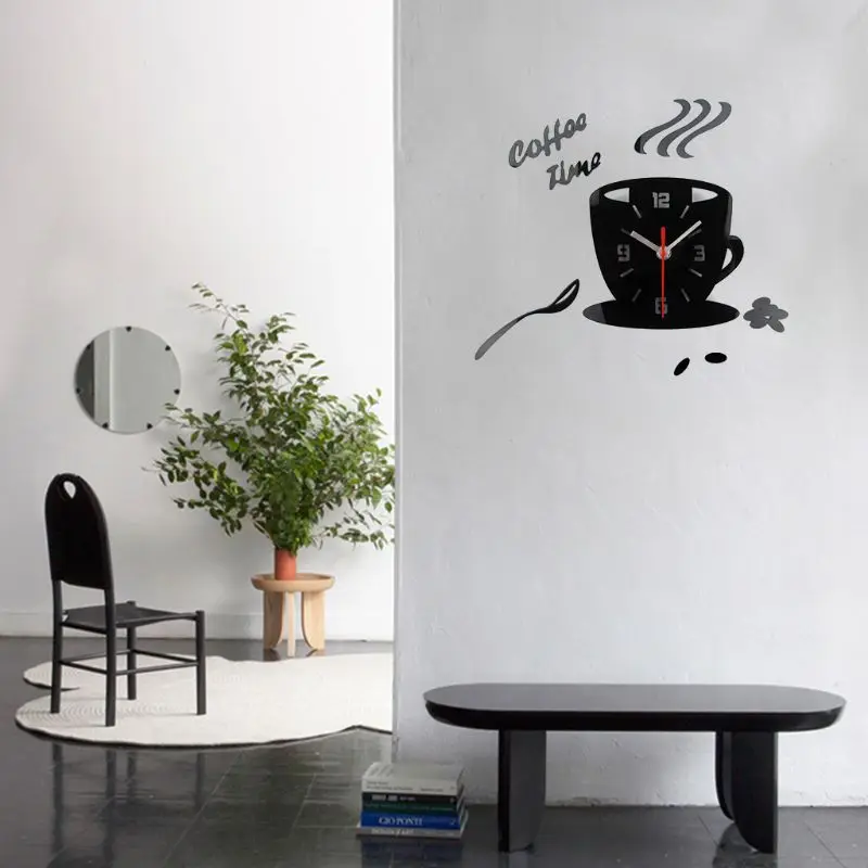 3D DIY Acrylic Wall Clock Modern Kitchen Home Decor Coffee Better Time Clock Cup