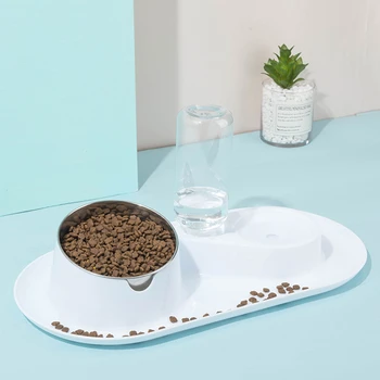 

Automatic Feeding Cat Bowl Pet Drinking Water Fountain Stainless Steel Dog Feeder Kitten Double Bowls Puppy Food Container
