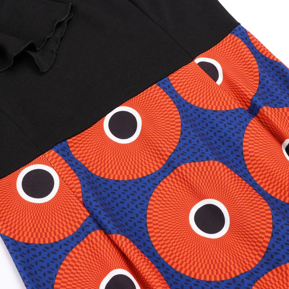 Seluxu осеннее женское платье с коротким рукавом, цветочный принт, лоскутное платье с круглым вырезом и высокой талией, африканские платья для женщин