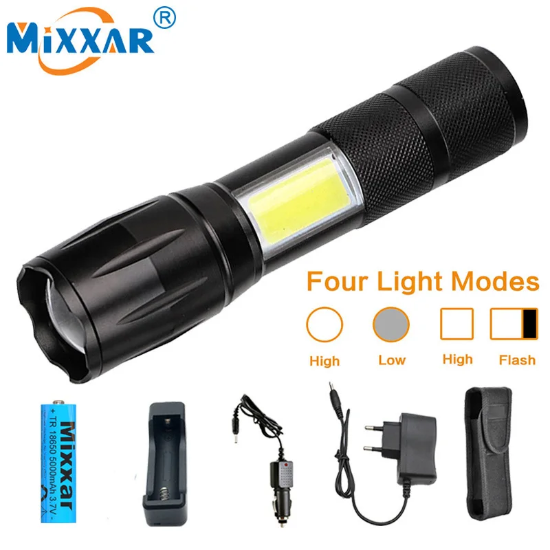 

dropshipping LED COB powerful flashlight 4000LM zoomable head light Tactical lantern torch lamp 18650 battery working camping