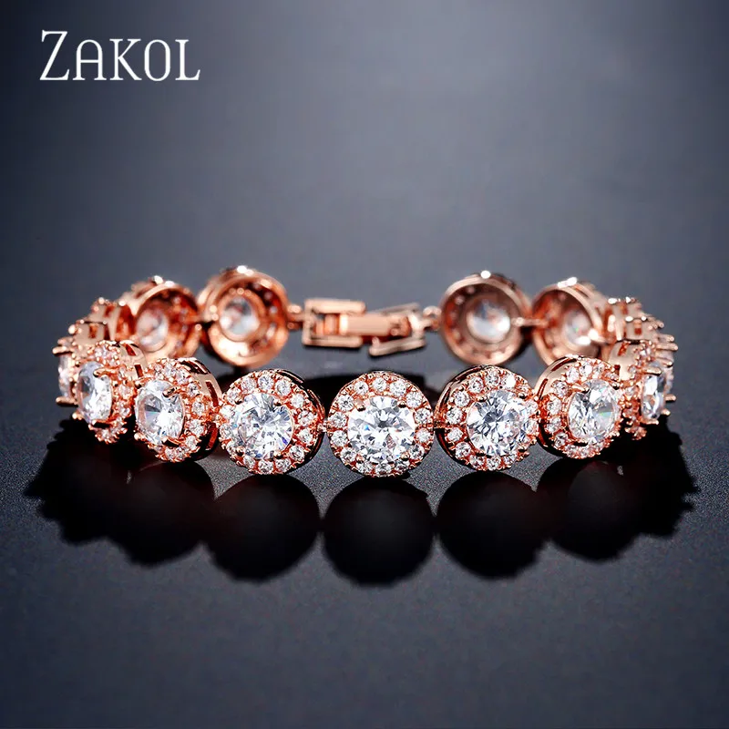 Новый элегантный круглый браслет ZAKOL с фианитами класса ААА модные свадебные