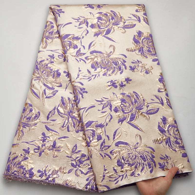 

African Brocade Lace Fabric 2022 High Quality Tulle Nigerian Jacquard Lace Embroidery French Gold Line Lace Fabric Y2709