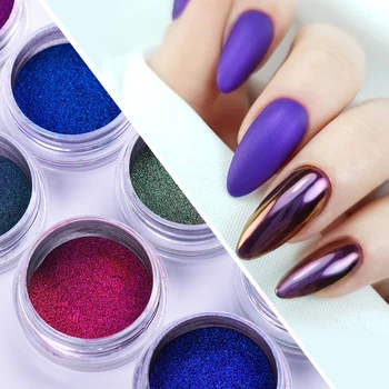 

0.2g/Box 8 Colors Chameleon Nail Glitter Powder Mirror Laser Auroras Effect Nail Art Chrome Pigment Dust DIY Design Decoration
